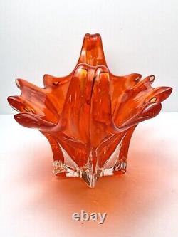 Vintage MURANO Glass Bowl Centerpiece Cristallo Venezia JiCo Sommerso Red Orange