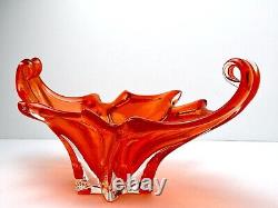 Vintage MURANO Glass Bowl Centerpiece Cristallo Venezia JiCo Sommerso Red Orange