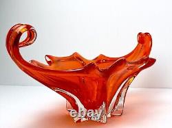 Vintage MURANO Glass Bowl Centerpiece Cristallo Venezia JiCo Sommerso Red Orange