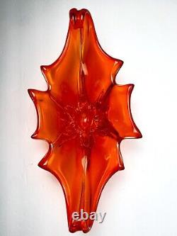 Vintage MURANO Glass Bowl Centerpiece Cristallo Venezia JiCo Sommerso Red Orange