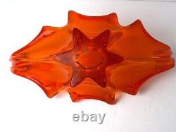 Vintage MURANO Glass Bowl Centerpiece Cristallo Venezia JiCo Sommerso Red Orange