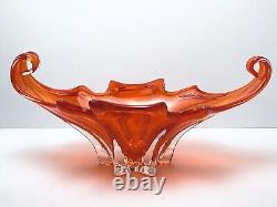 Vintage MURANO Glass Bowl Centerpiece Cristallo Venezia JiCo Sommerso Red Orange