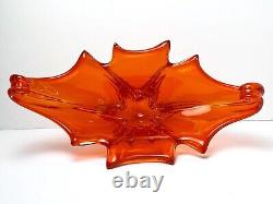 Vintage MURANO Glass Bowl Centerpiece Cristallo Venezia JiCo Sommerso Red Orange