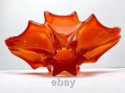 Vintage MURANO Glass Bowl Centerpiece Cristallo Venezia JiCo Sommerso Red Orange