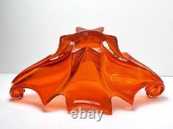 Vintage MURANO Glass Bowl Centerpiece Cristallo Venezia JiCo Sommerso Red Orange