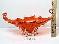 Vintage MURANO Glass Bowl Centerpiece Cristallo Venezia JiCo Sommerso Red Orange