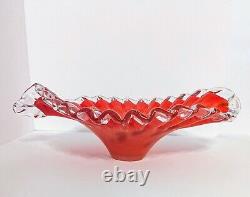 Vintage MURANO Glass Centerpiece Dish Bowl Red Orange VERYHARD TO FIND