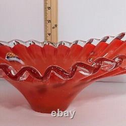 Vintage MURANO Glass Centerpiece Dish Bowl Red Orange VERYHARD TO FIND