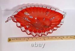 Vintage MURANO Glass Centerpiece Dish Bowl Red Orange VERYHARD TO FIND