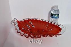 Vintage MURANO Glass Centerpiece Dish Bowl Red Orange VERYHARD TO FIND