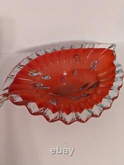 Vintage MURANO Glass Centerpiece Dish Bowl Red Orange VERYHARD TO FIND