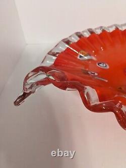 Vintage MURANO Glass Centerpiece Dish Bowl Red Orange VERYHARD TO FIND