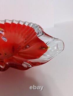 Vintage MURANO Glass Centerpiece Dish Bowl Red Orange VERYHARD TO FIND