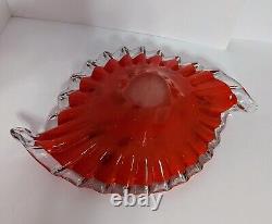 Vintage MURANO Glass Centerpiece Dish Bowl Red Orange VERYHARD TO FIND