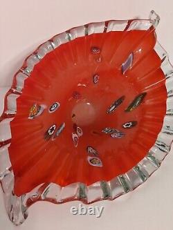 Vintage MURANO Glass Centerpiece Dish Bowl Red Orange VERYHARD TO FIND