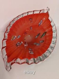 Vintage MURANO Glass Centerpiece Dish Bowl Red Orange VERYHARD TO FIND