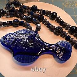 Vintage MURANO Glass Ocean Huge Fish Cobalt Blue Water Necklace