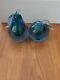 Vintage MURANO Glass Peach And Pear Bookend Blue