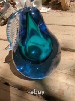 Vintage MURANO Glass Peach And Pear Bookend Blue