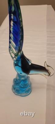 Vintage, MURANO Glass Pheasant. Turn Of The Century. Teal & Blue. 16inches