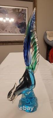 Vintage, MURANO Glass Pheasant. Turn Of The Century. Teal & Blue. 16inches