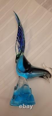 Vintage, MURANO Glass Pheasant. Turn Of The Century. Teal & Blue. 16inches