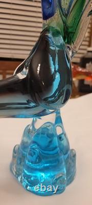 Vintage, MURANO Glass Pheasant. Turn Of The Century. Teal & Blue. 16inches