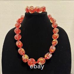 Vintage MURANO Glass Red Multicolored Demi Parure Necklace Bracelet Set