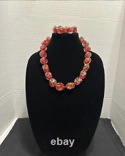 Vintage MURANO Glass Red Multicolored Demi Parure Necklace Bracelet Set