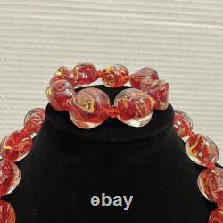 Vintage MURANO Glass Red Multicolored Demi Parure Necklace Bracelet Set