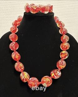 Vintage MURANO Glass Red Multicolored Demi Parure Necklace Bracelet Set