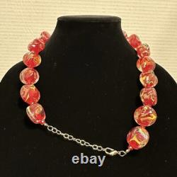 Vintage MURANO Glass Red Multicolored Demi Parure Necklace Bracelet Set