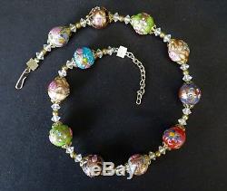 Vintage MURANO Glass Wedding Cake Necklace Multi Colors Beautiful 14 Glass Spac