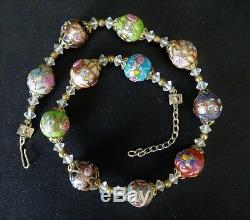 Vintage MURANO Glass Wedding Cake Necklace Multi Colors Beautiful 14 Glass Spac