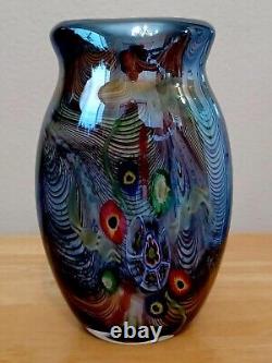 Vintage MURANO Hand Blown Glass Millefiori Vase Multicolor Iridescent 10 Tall