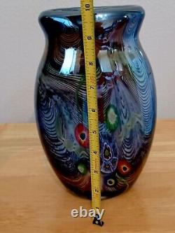 Vintage MURANO Hand Blown Glass Millefiori Vase Multicolor Iridescent 10 Tall