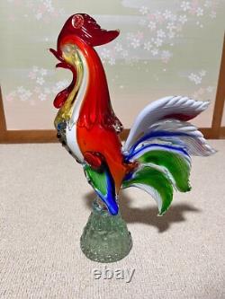 Vintage MURANO Hand Blown Glass Multi Colored Rooster Farmhouse 33cm/13in Large