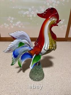Vintage MURANO Hand Blown Glass Multi Colored Rooster Farmhouse 33cm/13in Large