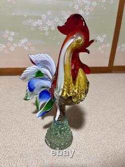 Vintage MURANO Hand Blown Glass Multi Colored Rooster Farmhouse 33cm/13in Large