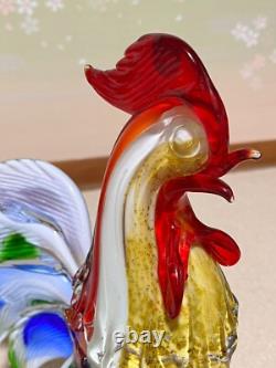 Vintage MURANO Hand Blown Glass Multi Colored Rooster Farmhouse 33cm/13in Large