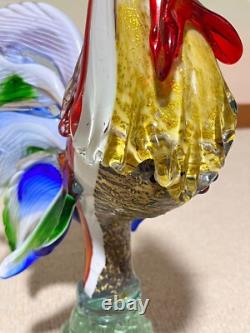 Vintage MURANO Hand Blown Glass Multi Colored Rooster Farmhouse 33cm/13in Large
