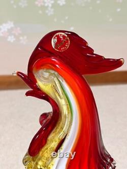 Vintage MURANO Hand Blown Glass Multi Colored Rooster Farmhouse 33cm/13in Large
