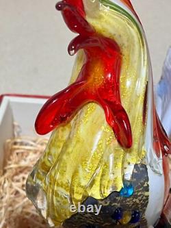 Vintage MURANO Hand Blown Glass Multi Colored Rooster Farmhouse 33cm/13in Large