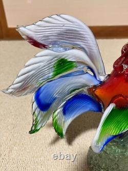 Vintage MURANO Hand Blown Glass Multi Colored Rooster Farmhouse 33cm/13in Large