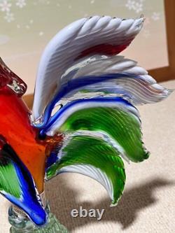 Vintage MURANO Hand Blown Glass Multi Colored Rooster Farmhouse 33cm/13in Large