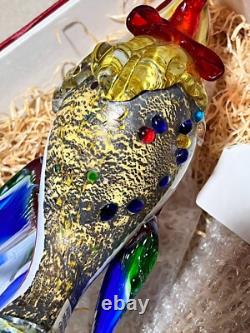 Vintage MURANO Hand Blown Glass Multi Colored Rooster Farmhouse 33cm/13in Large