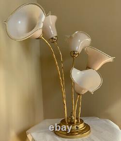 Vintage MURANO Italian Brass Art Glass Calla Lily Table Lamp 31 Italy