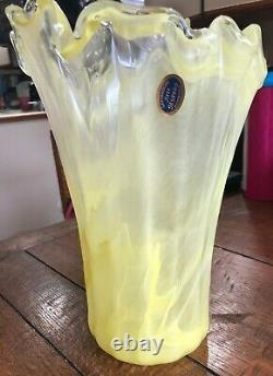 Vintage MURANO LAVORAZIONE ARTE, Italian Art, Yellow Swirl Large Vase, Stunning