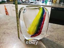 Vintage MURANO Labeled Signed LUIGI ONESTO Art Glass Vase RARE Large Size 10.5