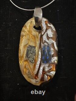 Vintage MURANO Large Oval GLASS PENDANT With Silver Chain